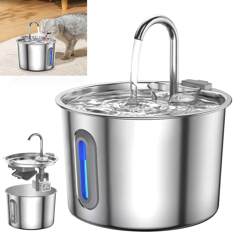 Fuente de Agua con Triple Filtración para Mascotas — 2.2L
